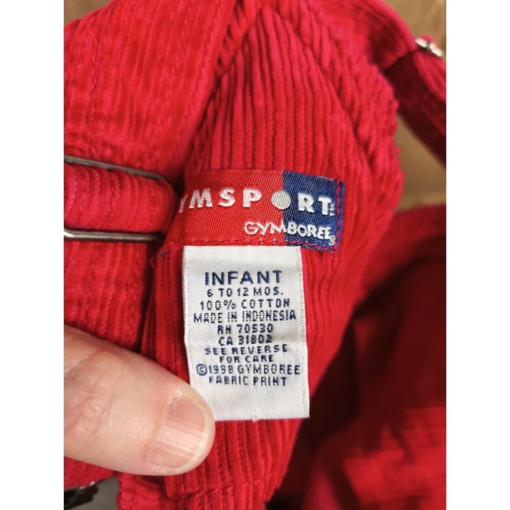Vintage Gymboree Infant Red‎ Corduroy Overalls 6-12 Months Cargo Snap Crotch